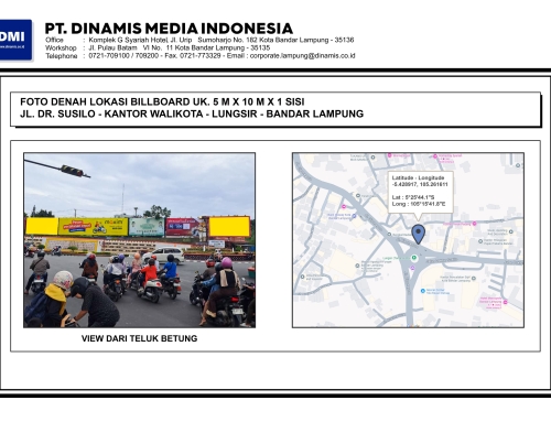 BILLBOARD Jl. Dr. Susilo Bundaran Taman Kota Lungsir, Bandar Lampung BB 1 & 6 – Media Tersedia